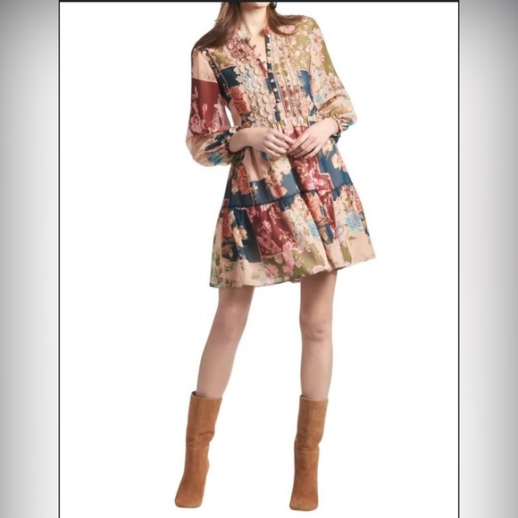 EUC SACHIN + BABI-Moyer Floral Patchwork Multicolor Dress. Size S - Picture 3 of 12